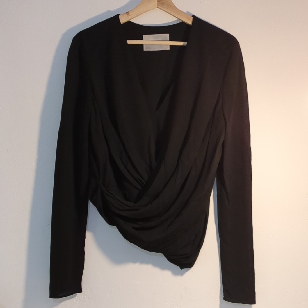 Jason Wu Black Draped Blouse with Long Sleeves - Size M